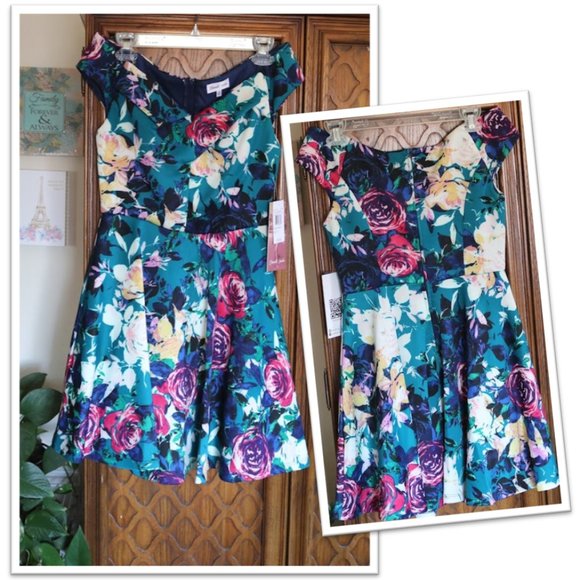 Emerald Sundae Off The Shoulder Floral Skater Dress - Picture 1 of 16
